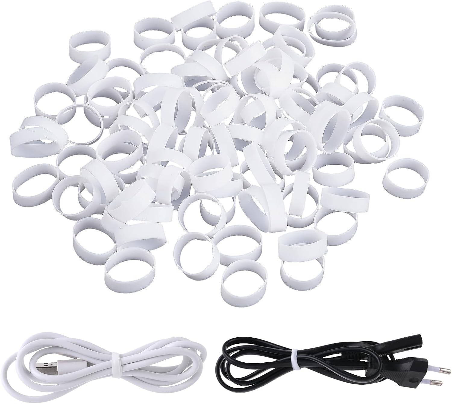200 Pieces 0.5 Inch Small Elastic Silicone Rubber Bands Clear Strong Rubberbands Heavy Round Siliconebands for Wire Cord Cable Wrapping Bundle, White