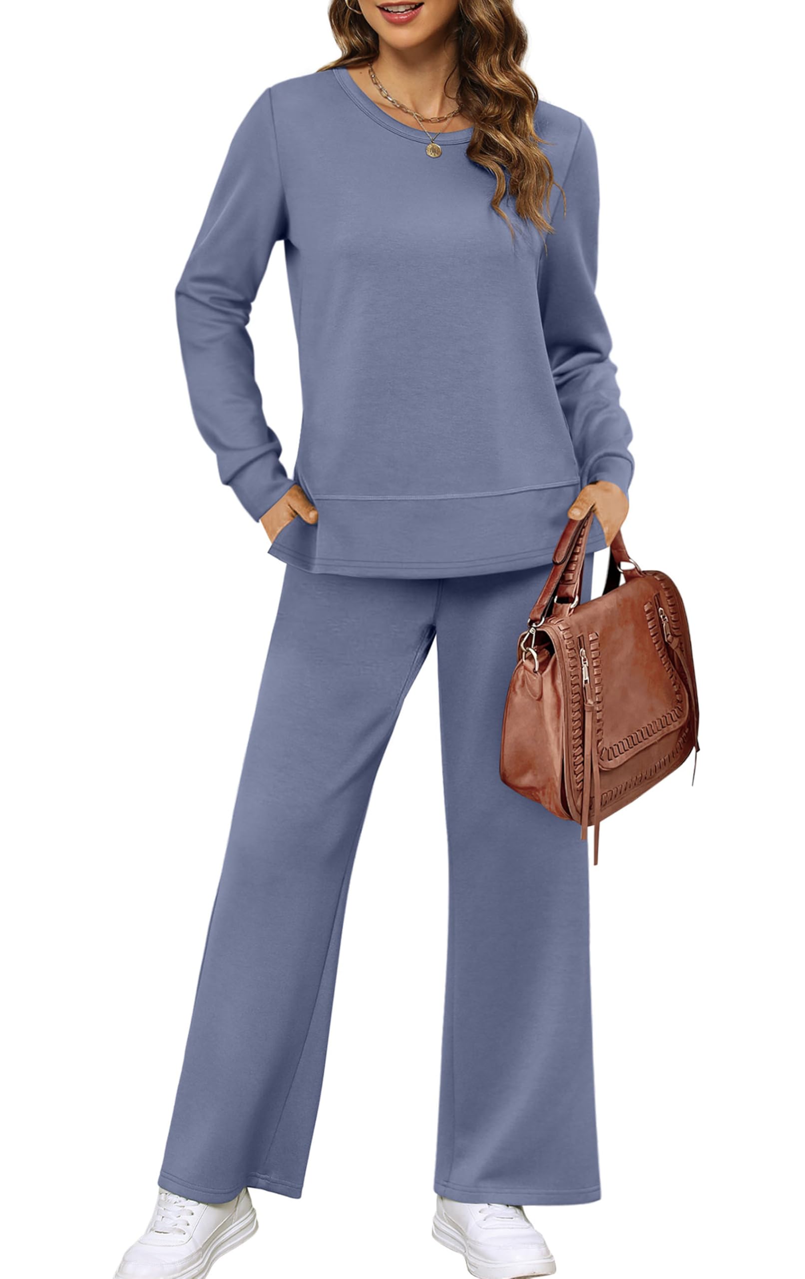 XIEERDUO Women's 2 Piece Lounge Sets Side Slit Outfits Wide Leg Tracksuit Comfy Loungewear Fashion Sweatsuit S-3XL