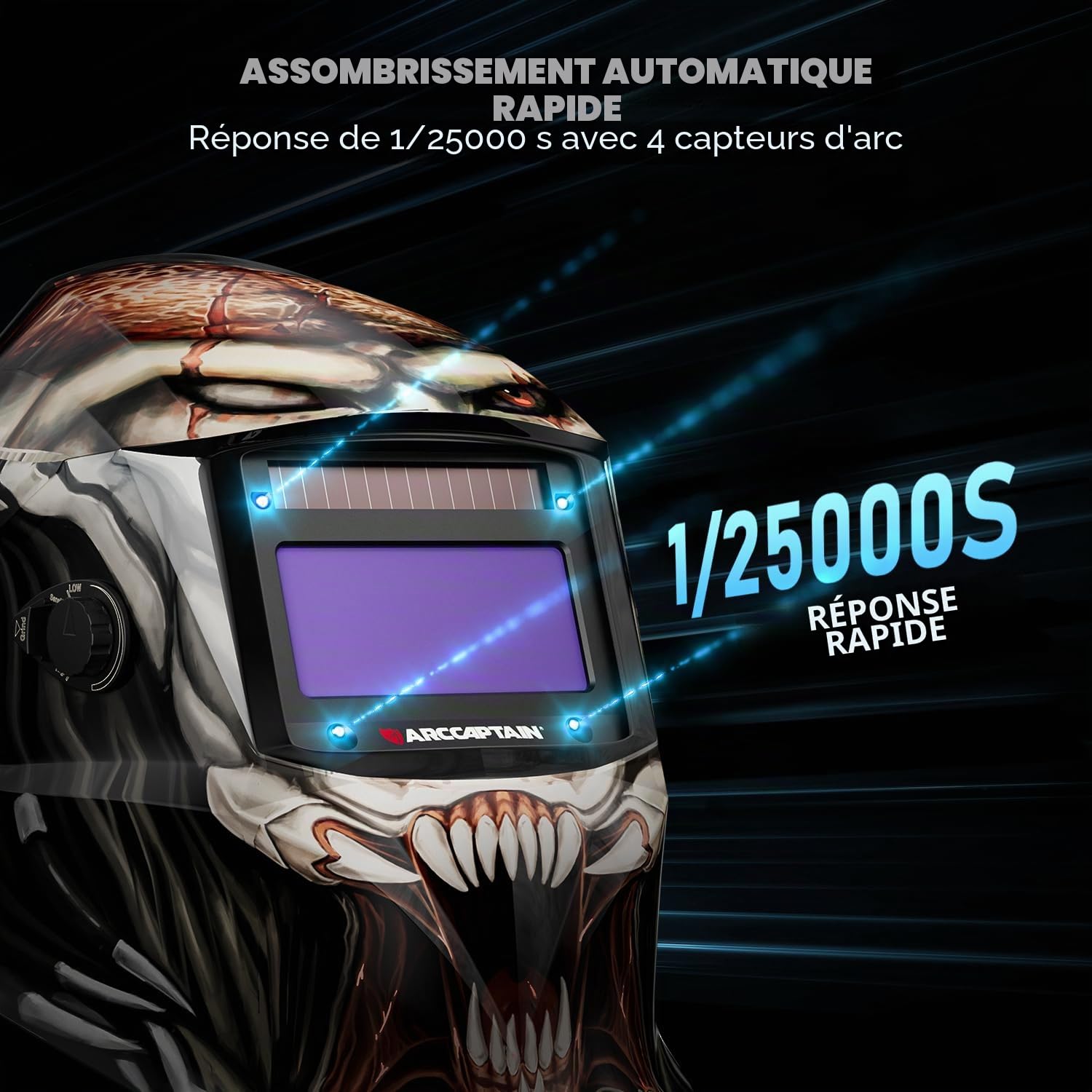ARCCAPTAIN Masque de soudage - Assombrissement automatique - Pour TIG MIG ARC 1/1/1/1 - Clarté optique supérieure - Ultra léger - Assombrissement automatique