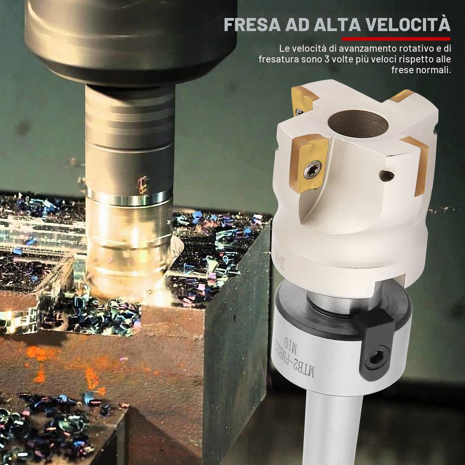 Supporto per fresa a 90 ° EVTSCAN con fresa frontale indicizzabile da 3 ", kit di 10 inserti in metallo duro, per fresatura, foratura, scanalatura e profilatura, per la lavorazione dei metalli CNC