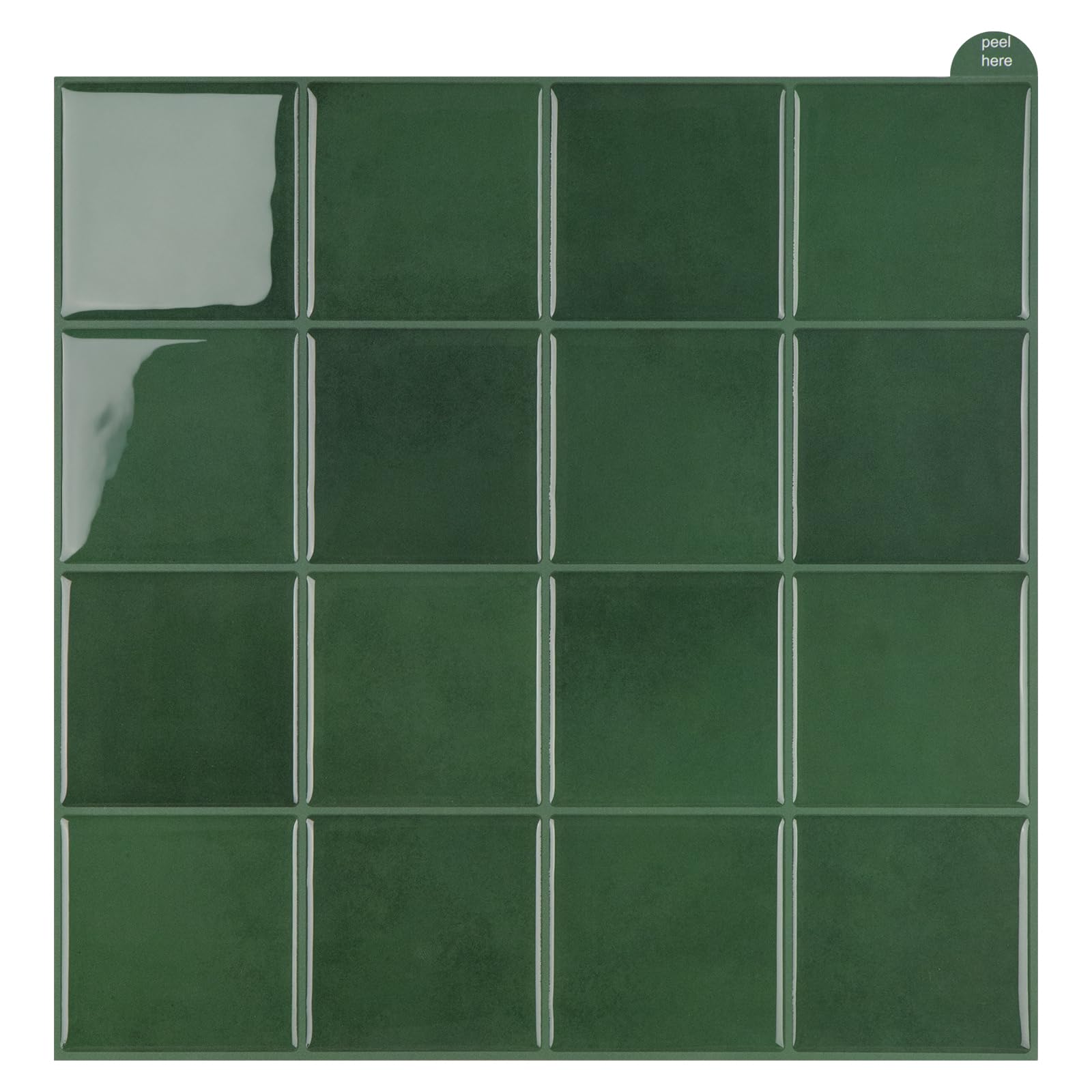 Cuadrado Azulejos Adhesivos Cocina, 3D Azulejo Autoadhesivo Impermeable para Cocina y Baño, Mosaico Vinilo Adhesivo Pared, 10 Unidades Verde Decorativos para Pared Adhesivo (22,9x22,9 cm)