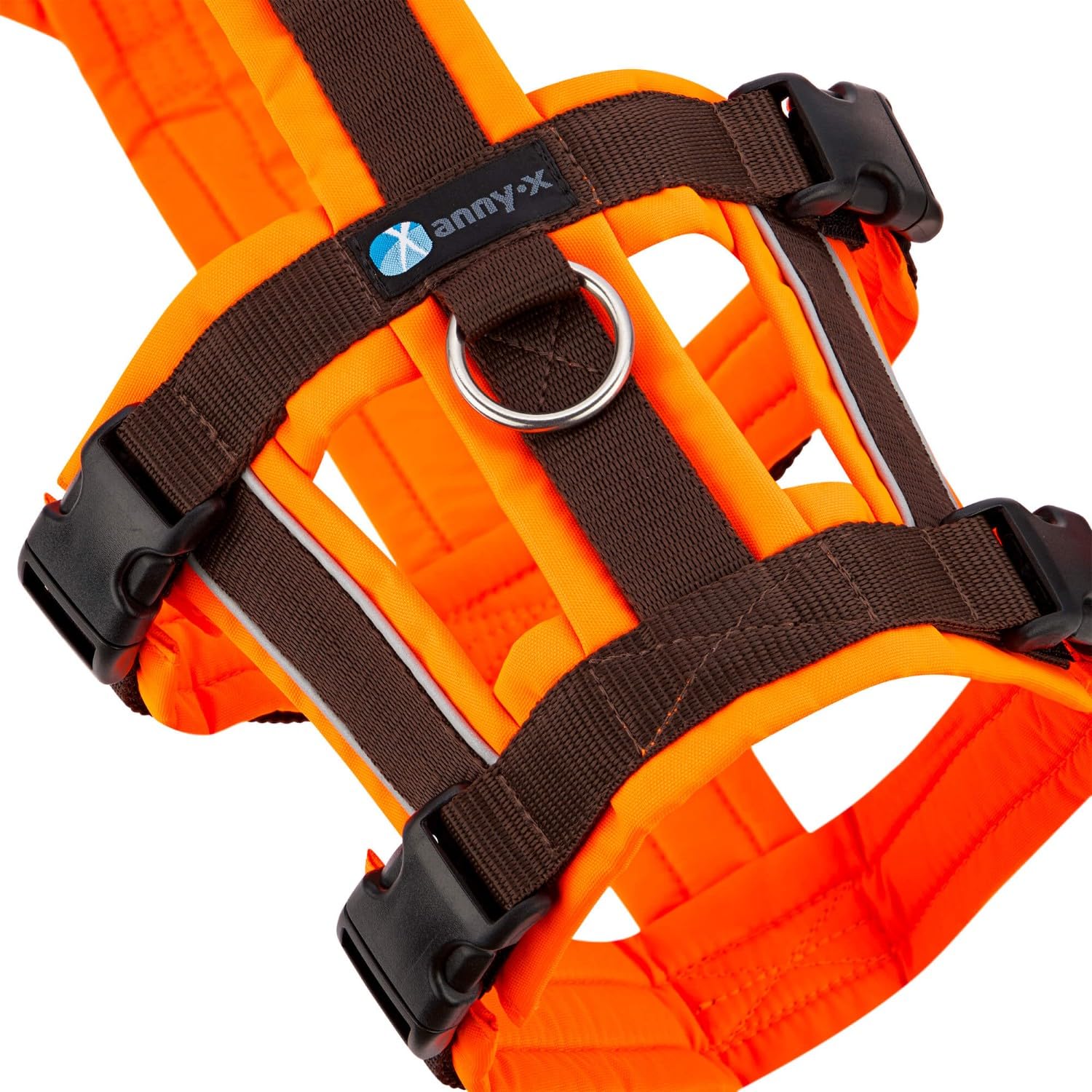 Anny-X Brustgeschirr Safety Protect | Farbe Leuchtorange-Braun | Sicherheits-Hundegeschirr Größe S (Brustumfang 52-64 cm)