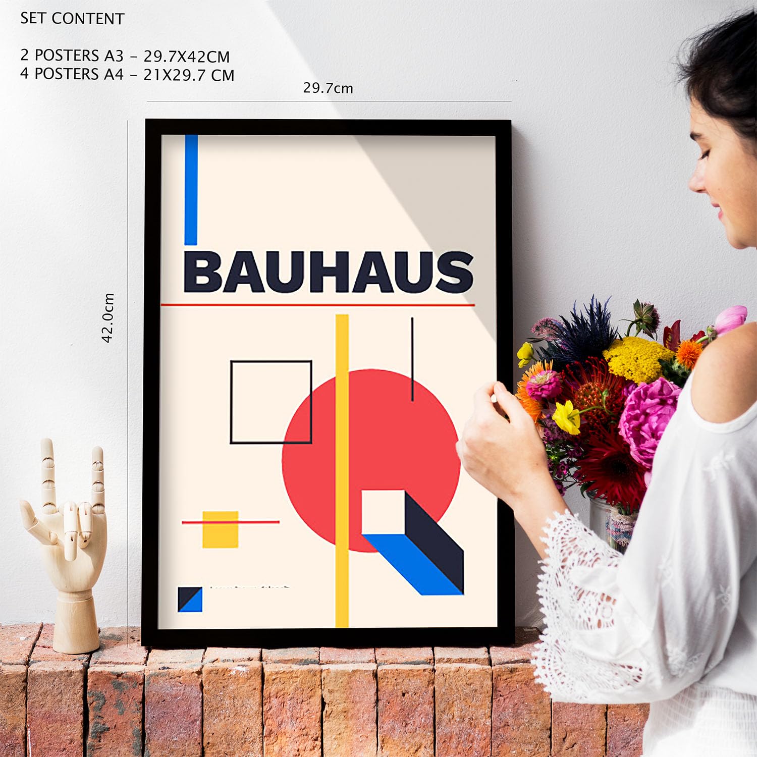 Nacnic Set de 6 Laminas en Bauhaus Style 3 Laminas de colección de diseño geométrico con marcos Cuadros decorativos para su sala de estar, dormitorio, hogar Tamaños A4 y A3 con marcos de madera ligera