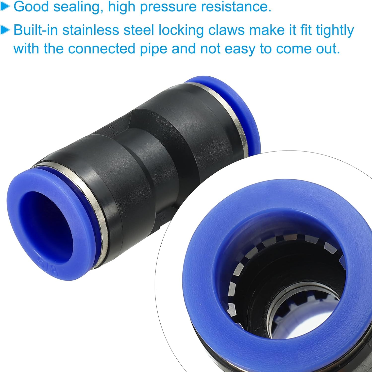 PATIKIL 5/8 Inches Push to Connect Fittings, 5Pcs Plastic Air Line Hose Fitting Quick Release Pneumatic Connectors Straight Union Two Way Coupler for Tube, Blue