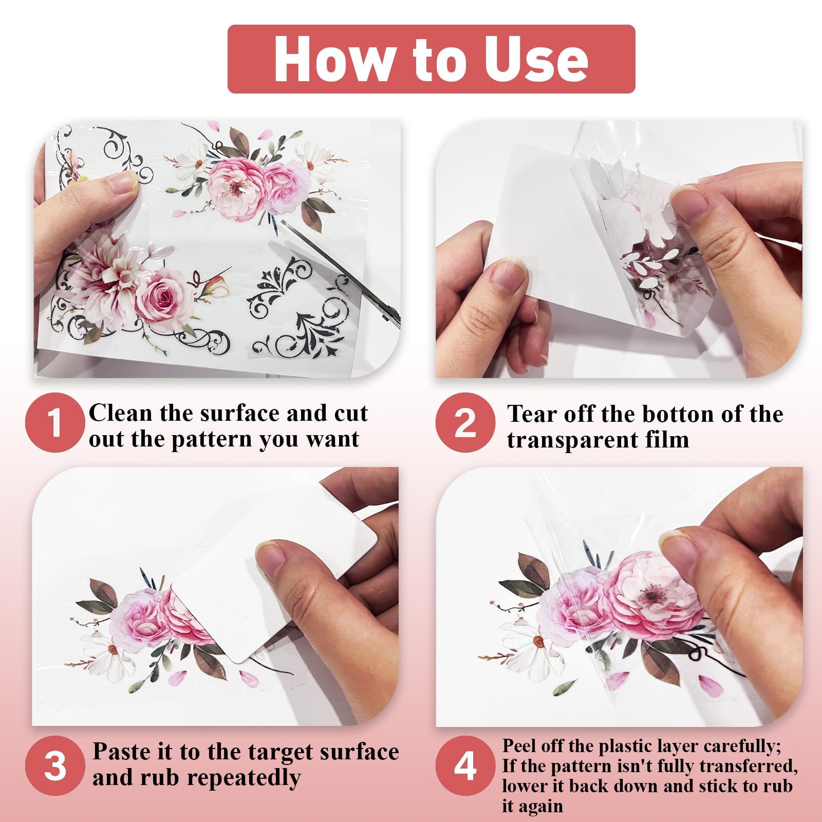 PLIGREAT 3 Vellen Wrijf Transfers - Aquarel Bloemen Stickers Voor Meubels En DIY