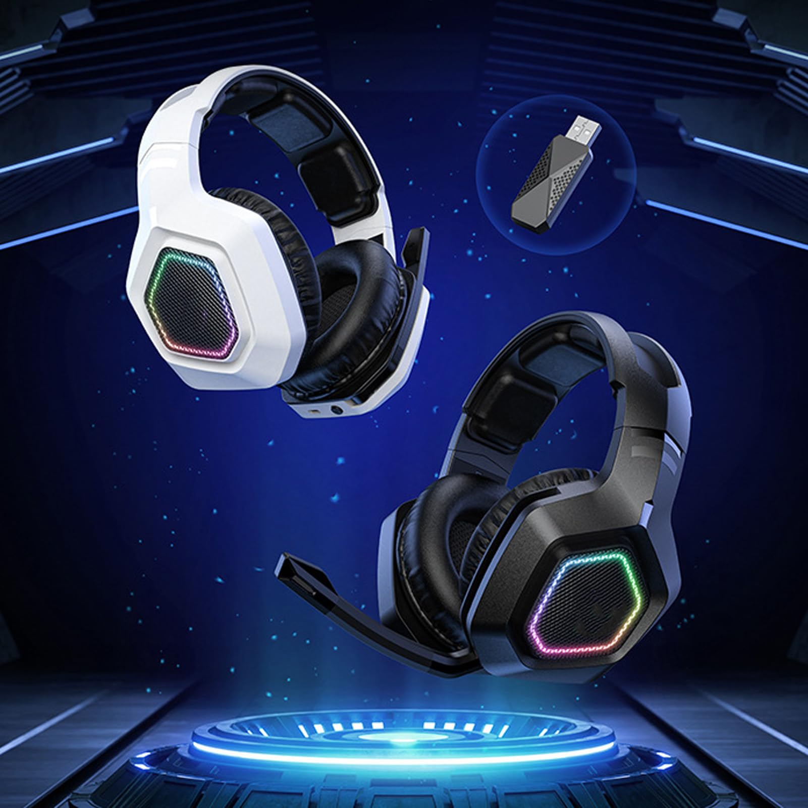 RiToEasysports Cuffie da Gioco Wireless, Auricolari da Gioco 2.4G a Doppia modalità con Driver da 50 Mm per PC, OS X, Laptop, Switch (BLACK)