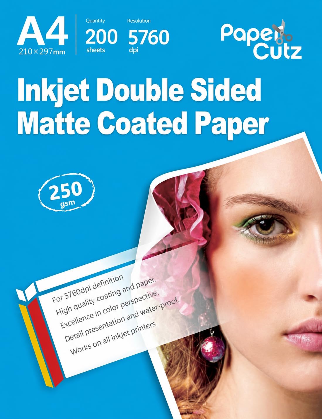 Papercutz Inkjet Printer Photo Paper, A4 Size, Includes 200 Sheets of 250 GSM, Double Side Matt Coated, Versatile Printer Paper, Printing Paper, Universal Inkjet Printer Friendly