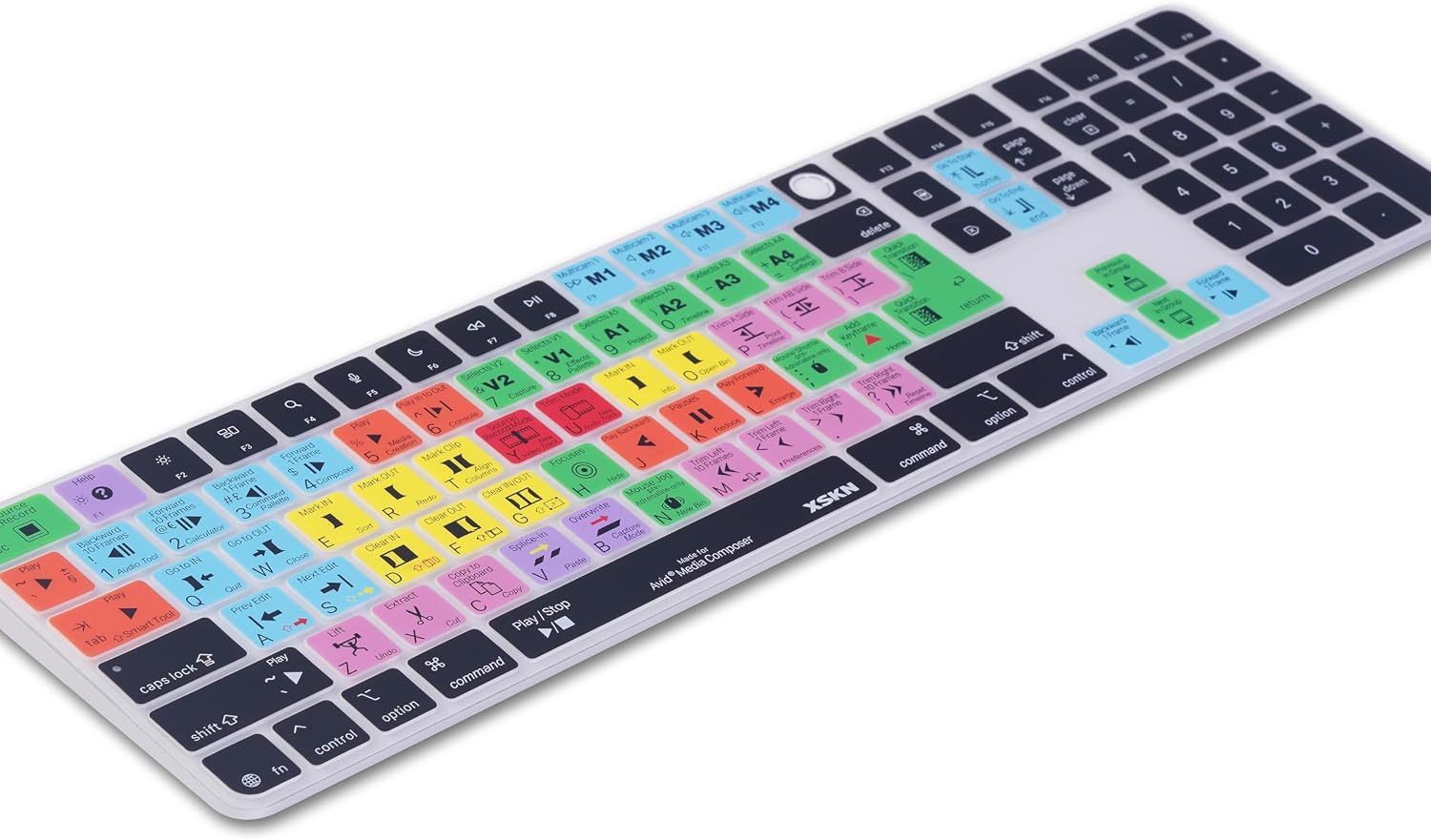 XSKN Avid Media Composer Shortcuts Keyboard Cover Skin Fits for Apple 2024 iMac M4 Chip Magic Keyboard with Touch ID and Numeric Keypad A3119