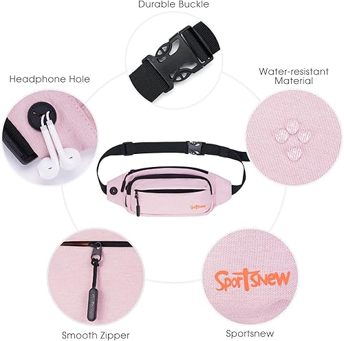 Miniatura 3 de Riñonera grande para hombre con 5 bolsillos con cremallera, bolsa de cintura para correr, deportes, entrenamiento, viajes, Rosado, talla única ,