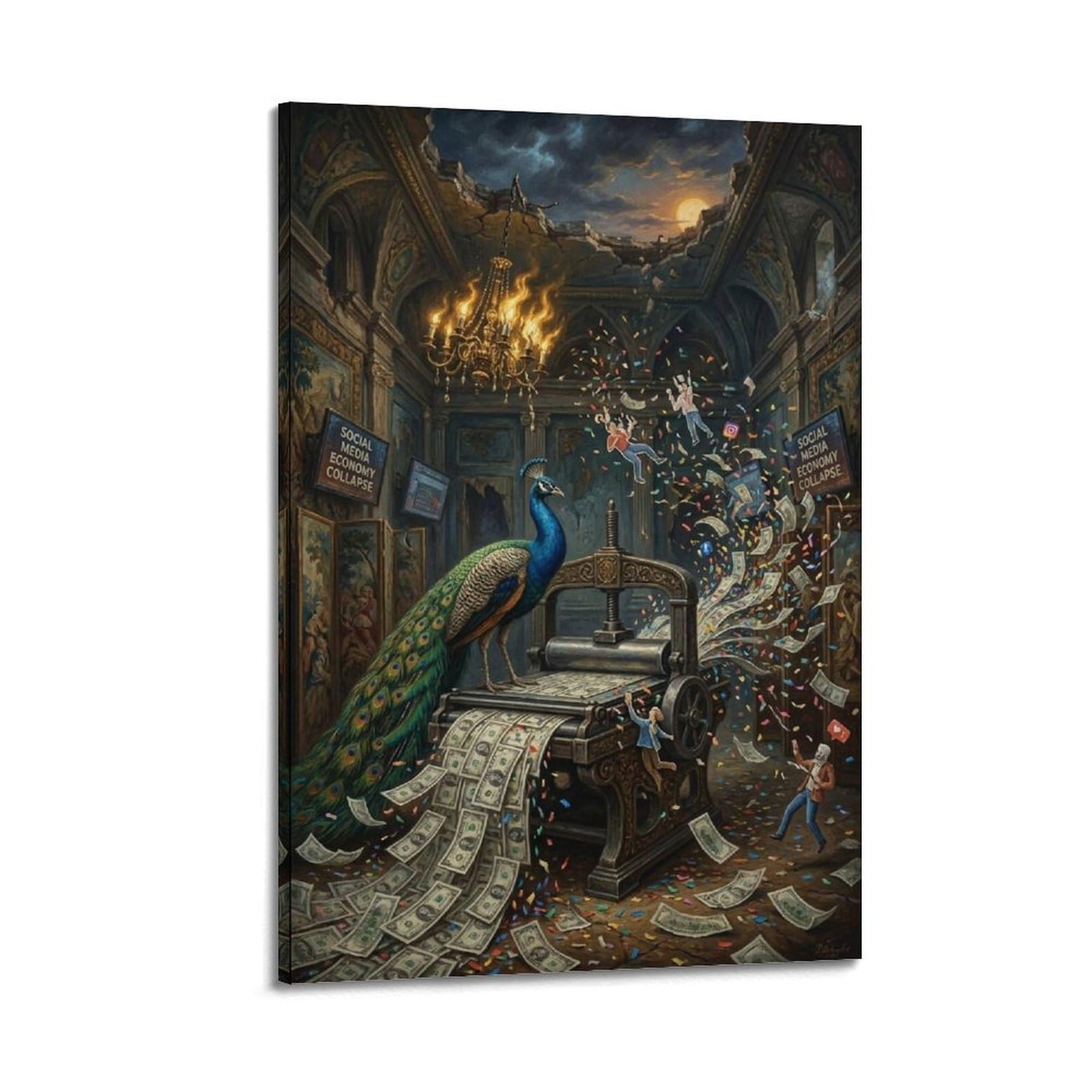 XKUGA Surreal Vintage Animal Poster Peacock Vanity Economy Satire Modern Decorative Canvas Prints - Ideal Wall Art for Family, Man Cave, Game Room, Boys & Girls Bedroom 20x30inch(50x75cm)