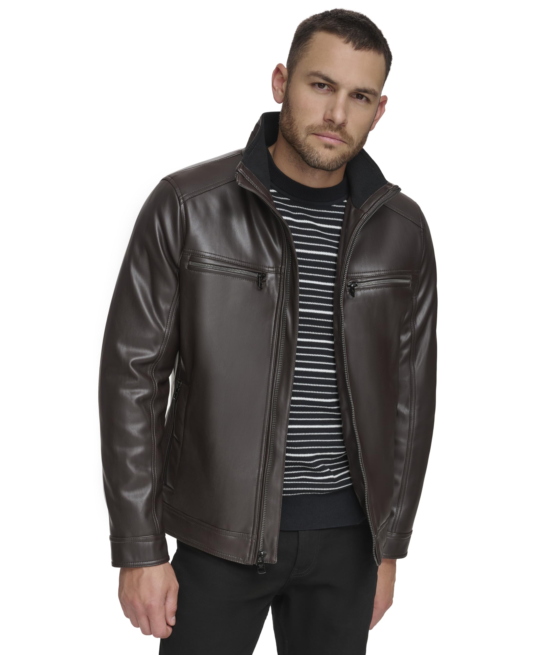 Calvin Klein Men's Everyday Essential Faux Leather Jacket, heirloom brown, L