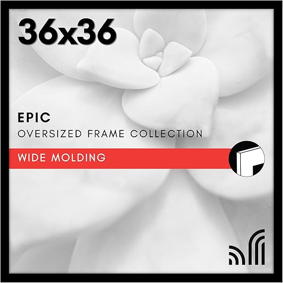 Americanflat 36x36 Picture Frame with Polished Plexiglass - Epic Collection - Square Picture Frame with Engineered Wood - Wide Photo Frames for Wall display - Black