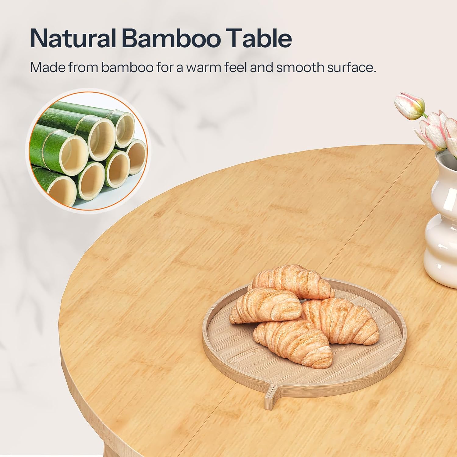 HOOBRO Bamboo Dining Table, Round Dining Table for 4, 35.4" Kitchen Table for Small Space, Easy to Assemble, Space-Saving, for Dining Room, Living Room, Office, Kitchen, Apartment, Natural YL91CZ01