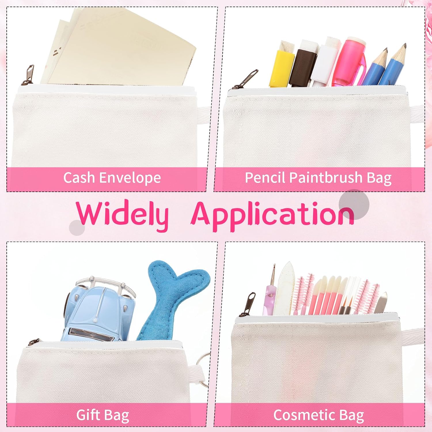 Frienda 30 Pieces Sublimation Blank Small Coin Canvas Makeup Bags Bulk Cosmetic DIY Craft Pouch with Zipper Coin Purse Pencil Pouch Travel Toiletry Organizer(White) - Image 7