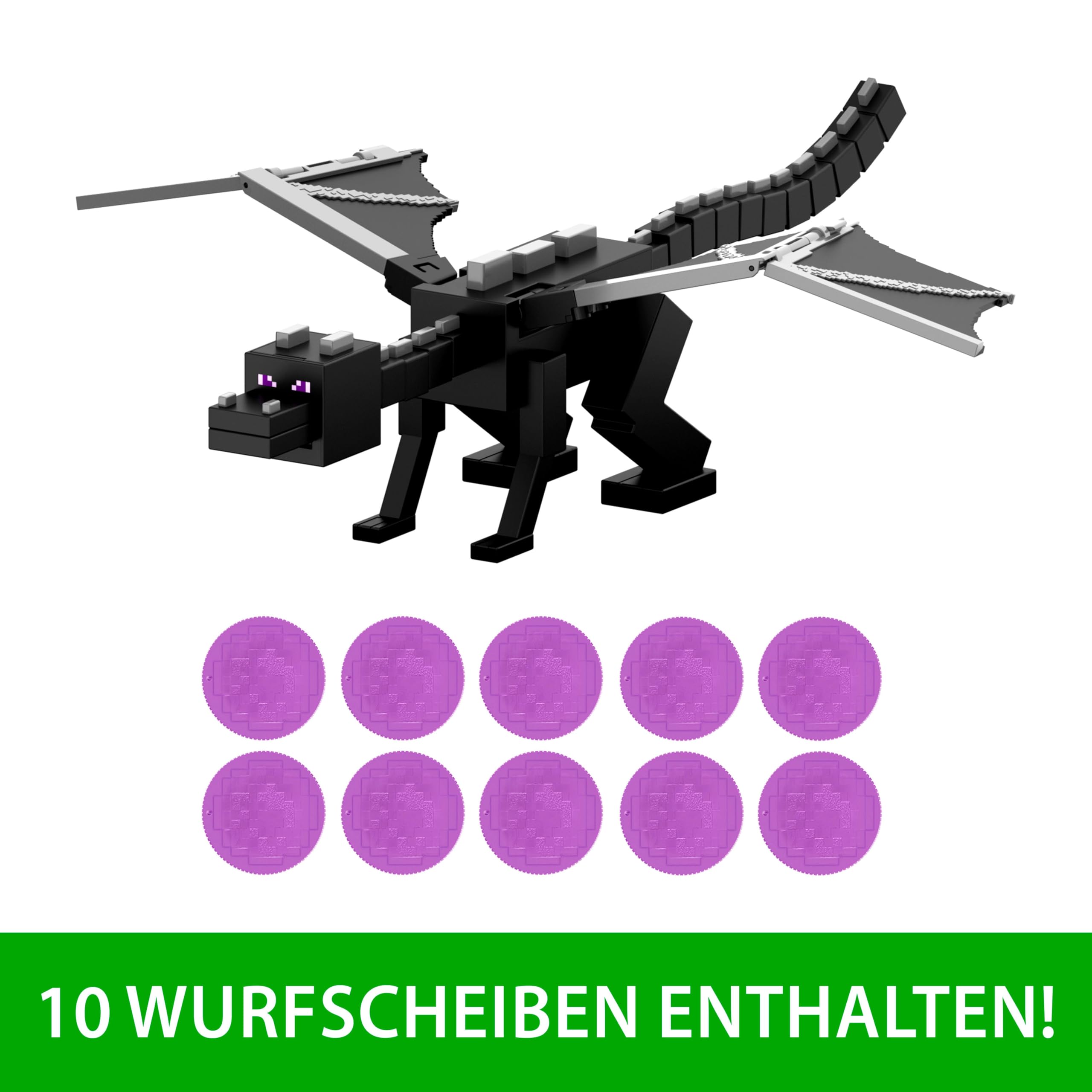 Mattel Minecraft Drachenatem Enderdrache-Actionfigur mit 10 Scheiben, riesiges Spielzeug mit ca. 55 cm Länge und ca. 51 cm Flügelspannweite, mit beweglichen Flügeln und Starter, JKC13 | 10 Scheiben, riesiges Spielzeug mit 54,9 cm Länge, 50,8 cm Spannweite