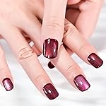 Elevenail Glossy Shiny Dark Red Gel Press On Nails Squoval Medium Short Fake Nails Women Girls Gifts Salon Manicure Shimmery Glitter Nail Art Tips Reusable Acrylic False Nails Glue On Nails