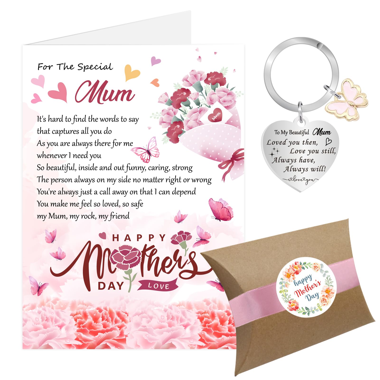 Mothers Day Card for Mum, Mothers Day Keyring Gifts for Mum, Mum Mothers Day Card from Daughter Son with Envelope, Mother's Day Card Keyring Gifts for Mum with Gift Box (Mum) โ image 1