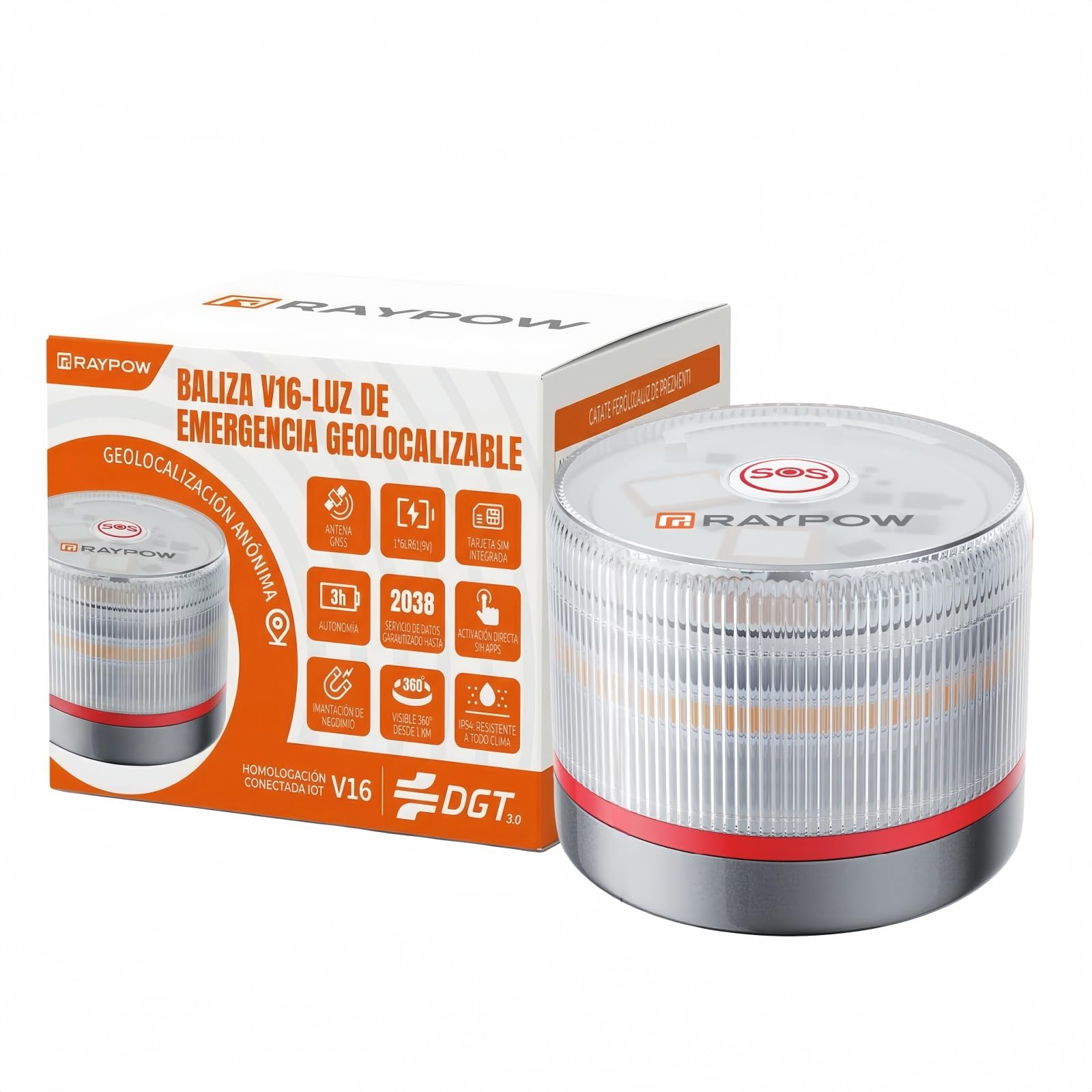 Baliza V16 Homologada DGT con Geolocalización IoT Luz Emergencia Coche Visible 1 km 360° Datos Incluidos hasta 2038 Sustituto Oficial Triángulos IP54 Resistente Agua y Polvo (RP-V16)