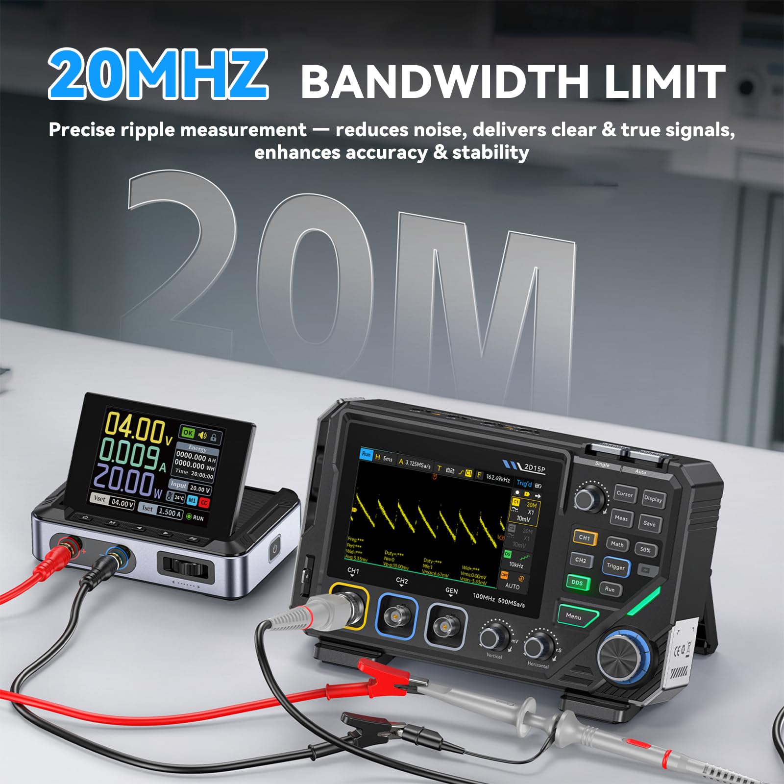 Oszilloskop, 2D15P Oszilloskop Multimeter 100MHz Bandbreite 3 in1 10MHz Signal Generator 4,5 stellige Präzision Multimeter 500MSPS AbtastrateTouchscreen Tastenbedienung