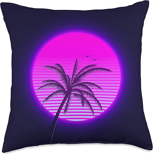 Vaporwave 80s Retro Palm Tree Sunset Synthwave - Cojín de 17.7 x 17.7 in, multicolor