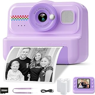 Kids Camera Instant Print, 1080P HD Instant Print Camera for Kids with 3 Rolls Print Paper & 32GB Card, Selfie Digital Camera for Kid, Ideal Kid Toys Gifts for Boys & Girls Age 3-14 (CAM32)