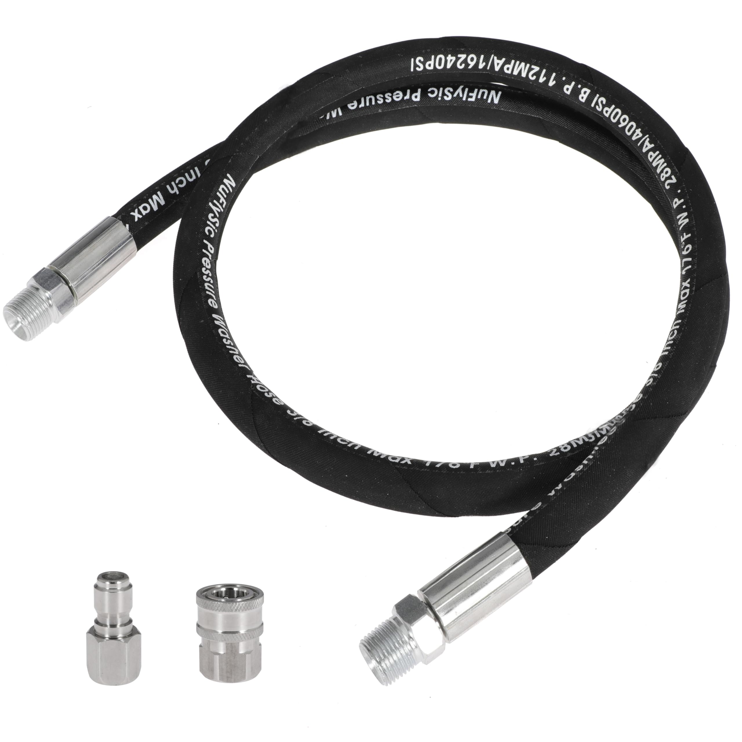 NuFlySic Pressure Washer Whip Hose Power Washer Jumper Hose for Pressure Washing with Steel Connector 3/8 Inch NPT Quick Connect Plug Hose Reel Connector Hose, 4000 PSI, 10FT, 1PCS