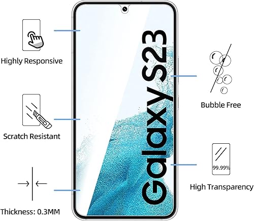 Miniatura 5 de NEW'C Paquete de 3 protectores de pantalla de vidrio templado diseñados para Samsung Galaxy S23, antiarañazos, sin burbujas, ultra resistente