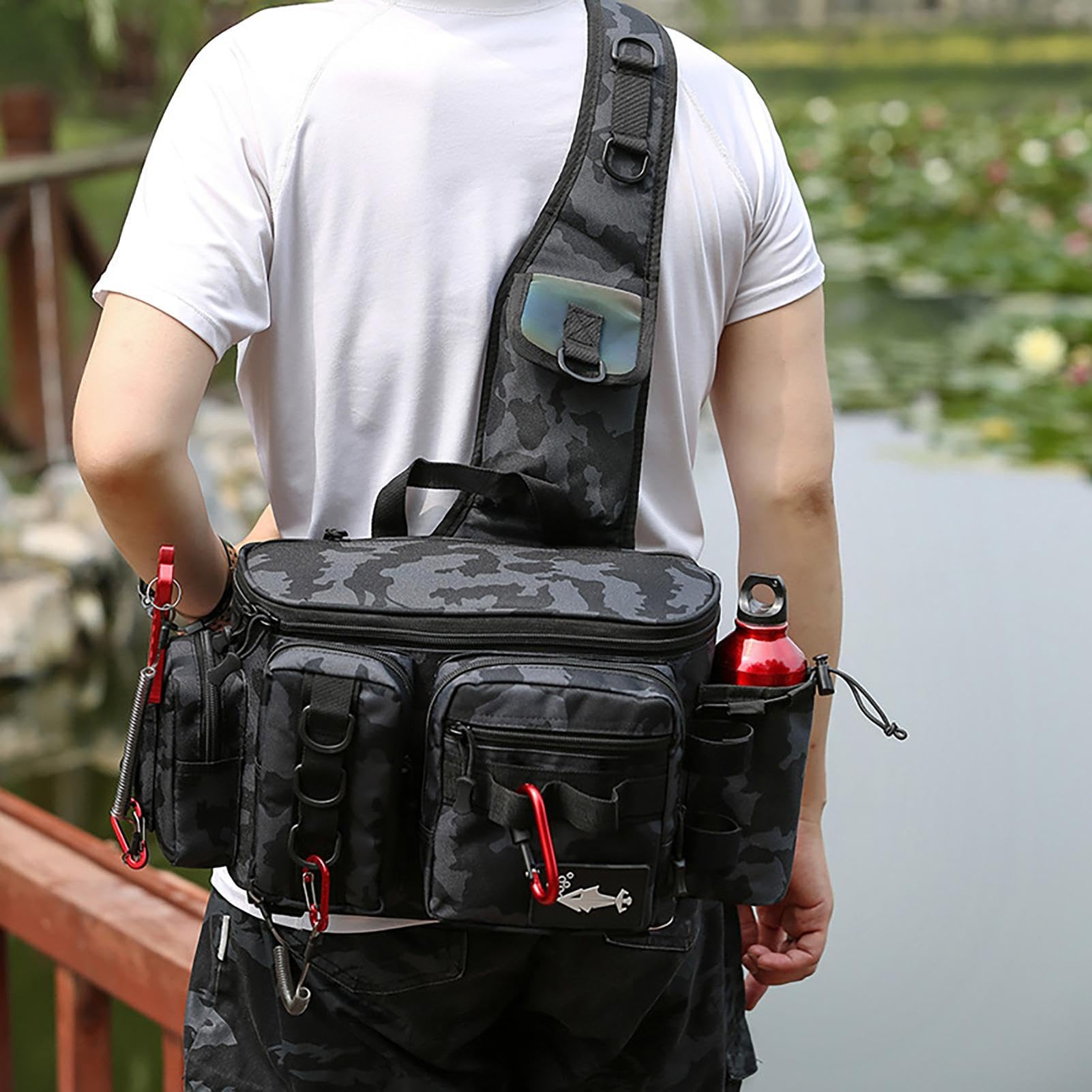 Générique Sling Bag Esca Gear Tackle Storage Rod Holder - Borsa a tracolla | resistente all'acqua per campeggio all'aperto, escursionismo, , Grande, H, riferimento alla descrizione