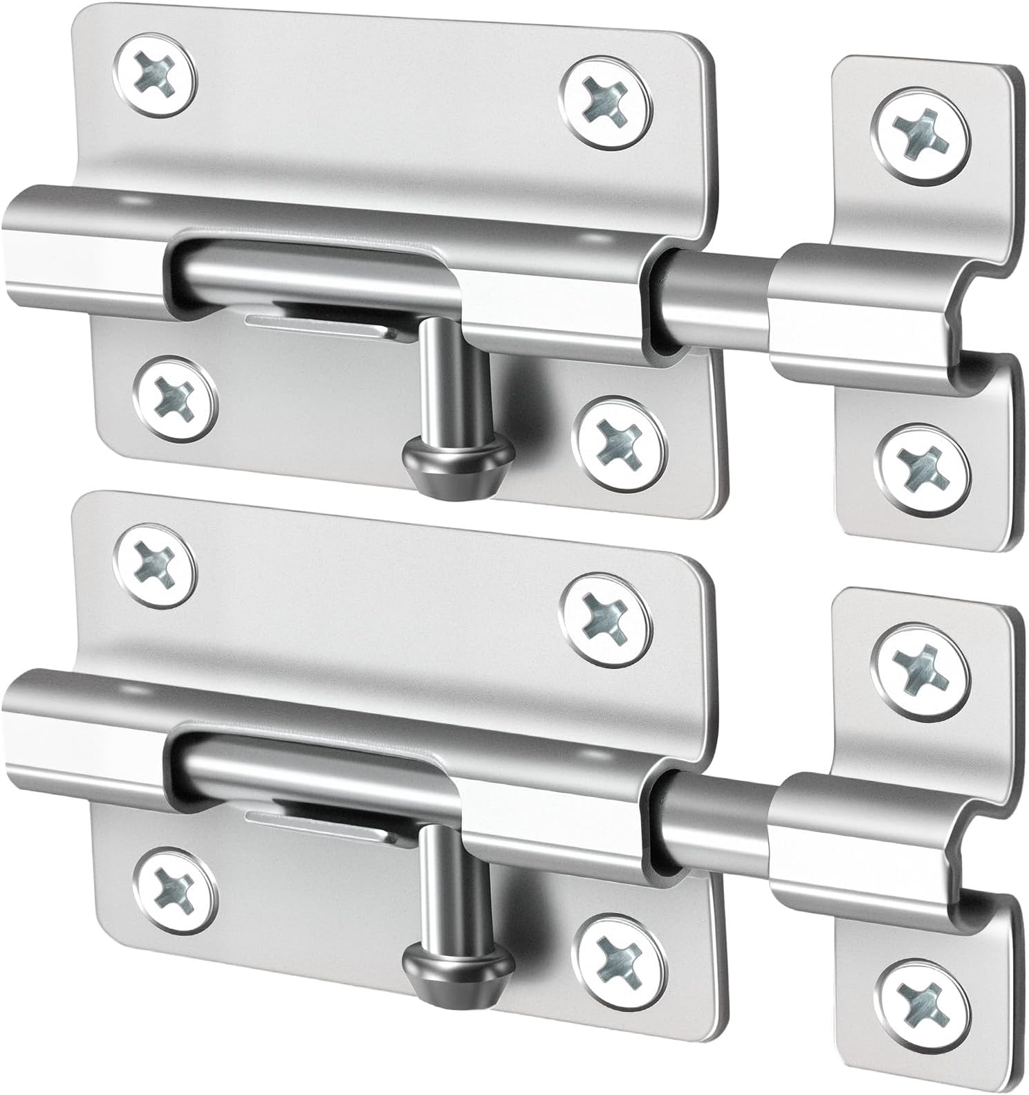 CRANACH Door Security Slide Latch Lock Barrel Bolt with Solid Steel with 12 Screws (Silver, Pack of 2) 3in