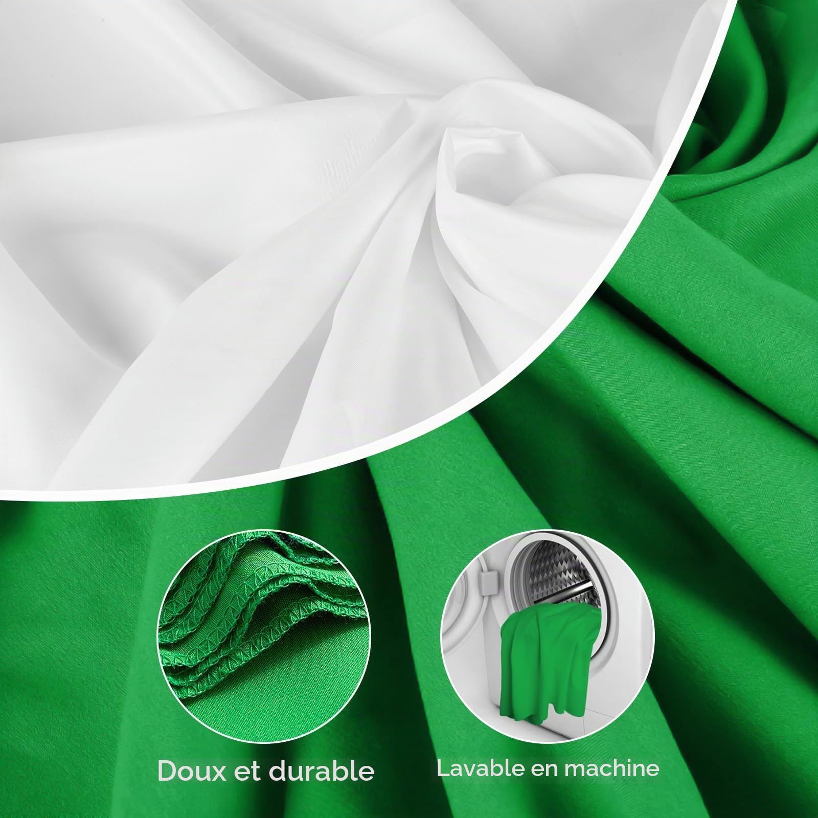 Toile de fond polyvalente avec support 2 x 2 m, arrière-plan pliable et infroissable Chromakey blanc et vert pour studio photo, prise de vue vidéo, photographie de portrait