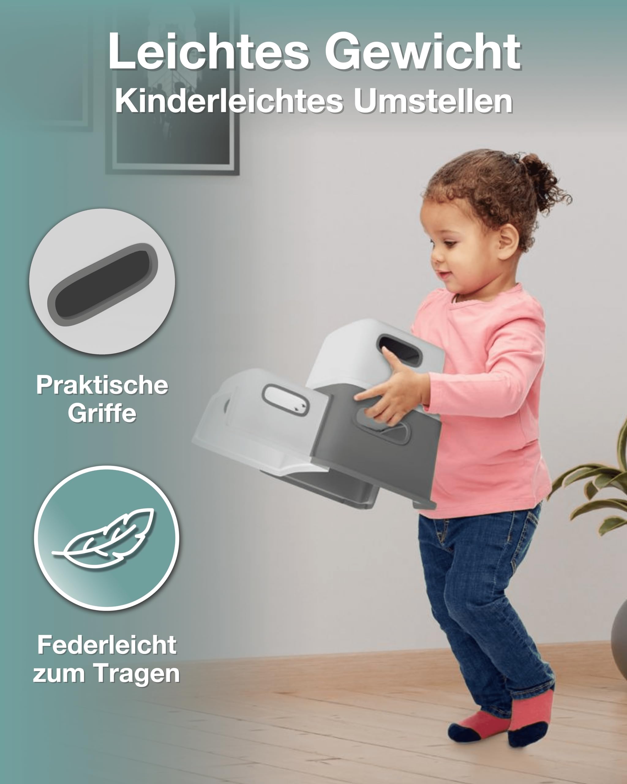 LUNORA StufenHeld Das Original | Der sichere Kinder Tritthocker mit Anti-Rutsch-Füßen & – Trittstufen | Hochwertiger Tritthocker Kinder 2 Stufen stabil & leicht für jeden Raum geeignet