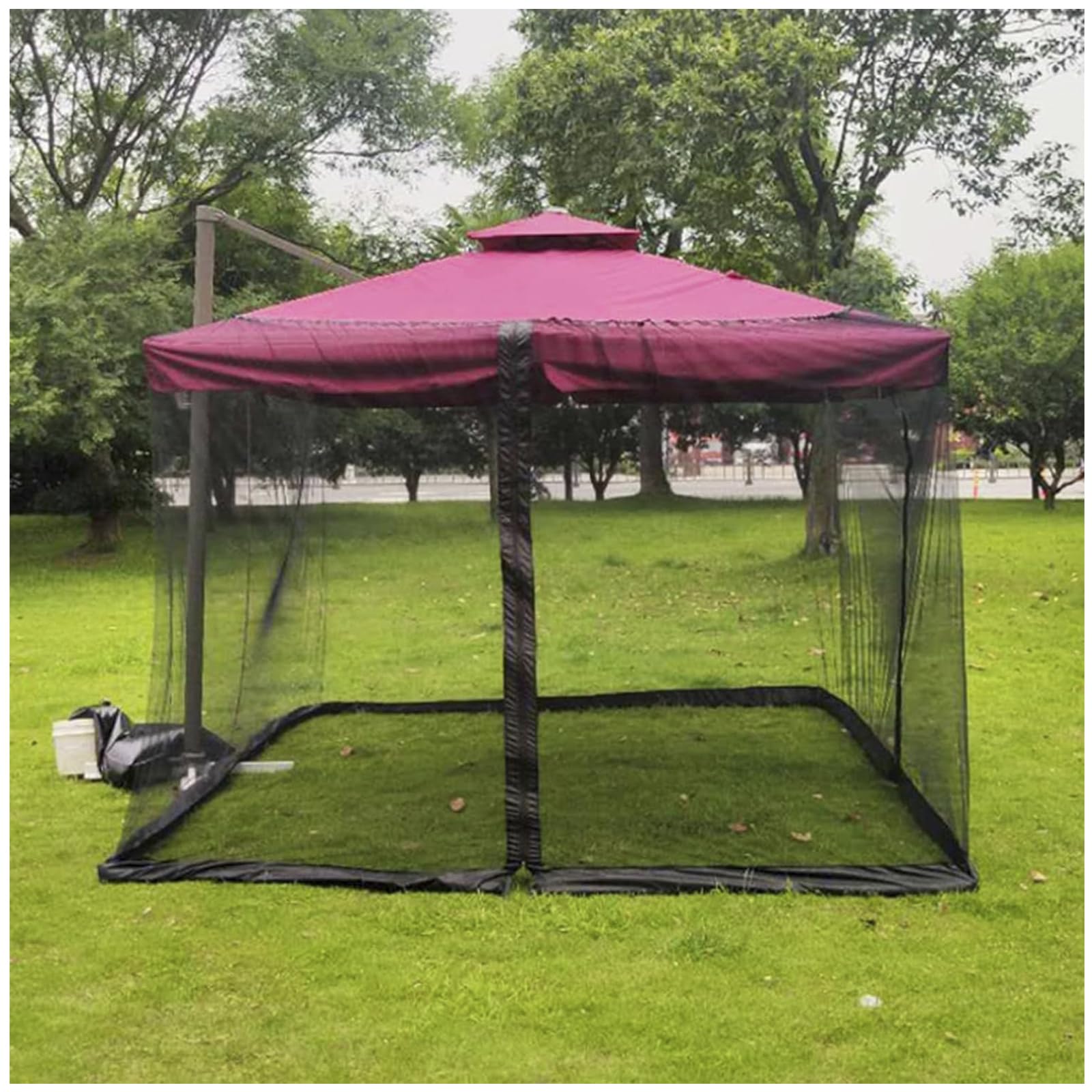 DXDRT Square Mosquito Net For 3x3M/10x10FT Roman Parasol Gazebo Canopy, Adjustable Outdoor Bug Netting Screen Mesh with Zipper Door and Fillable Base(Net Only),Black