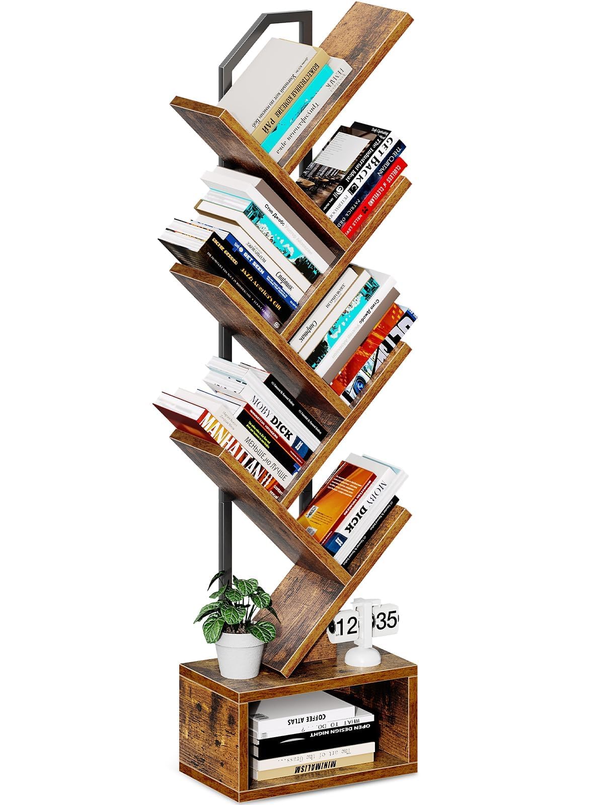 Coleshome Tree Bookshelf, 6-Tier Floor Standing Bookcase, Bookcases suitable for bedrooms and living rooms, Wooden bookshelves suitable for bedrooms and living rooms, Brown — image 1
