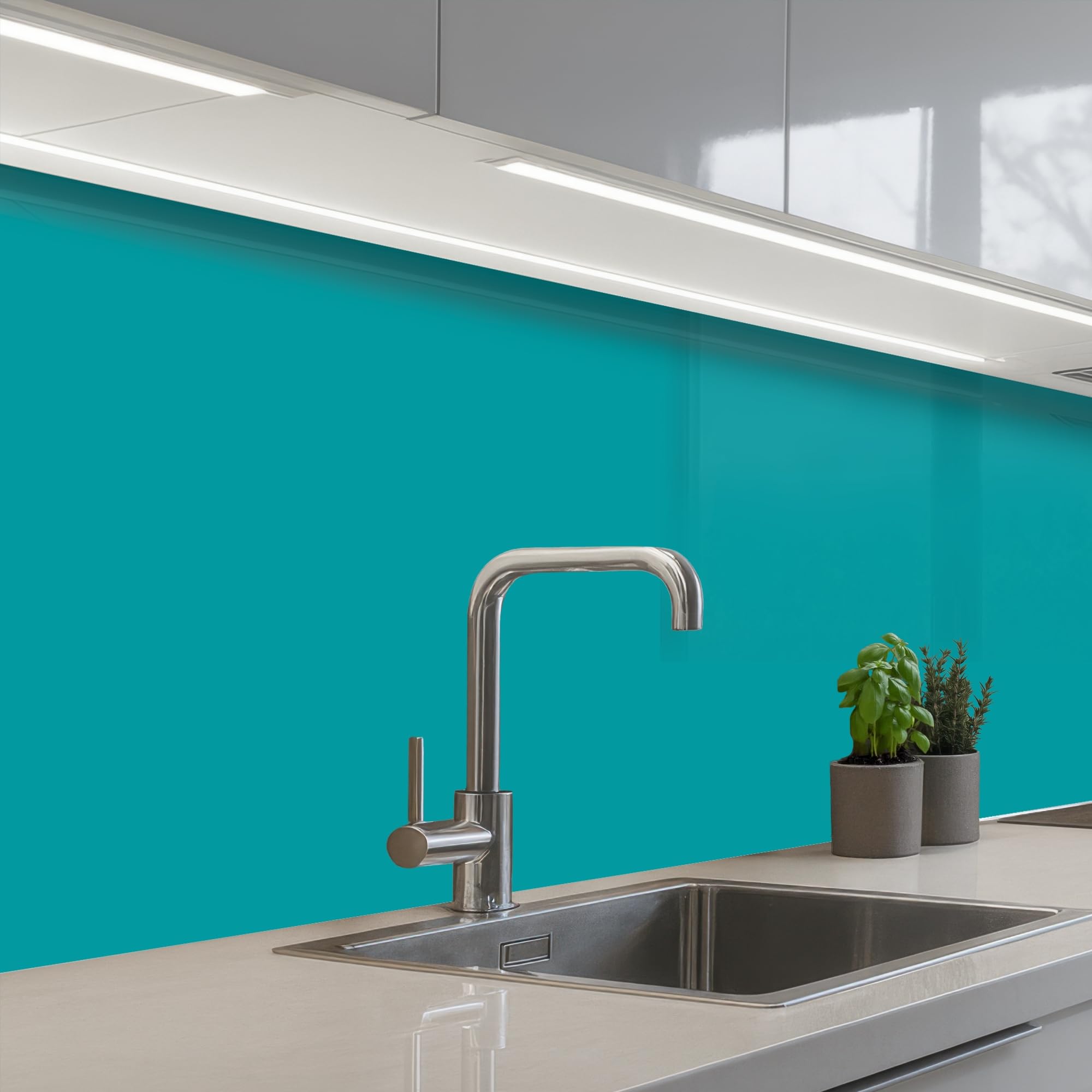KitchenYeah© Paraschizzi Cucina Adesivo 80x250 cm Pannello Parete Paraspruzzi Rivestimento Blu - Aqua - Motivo