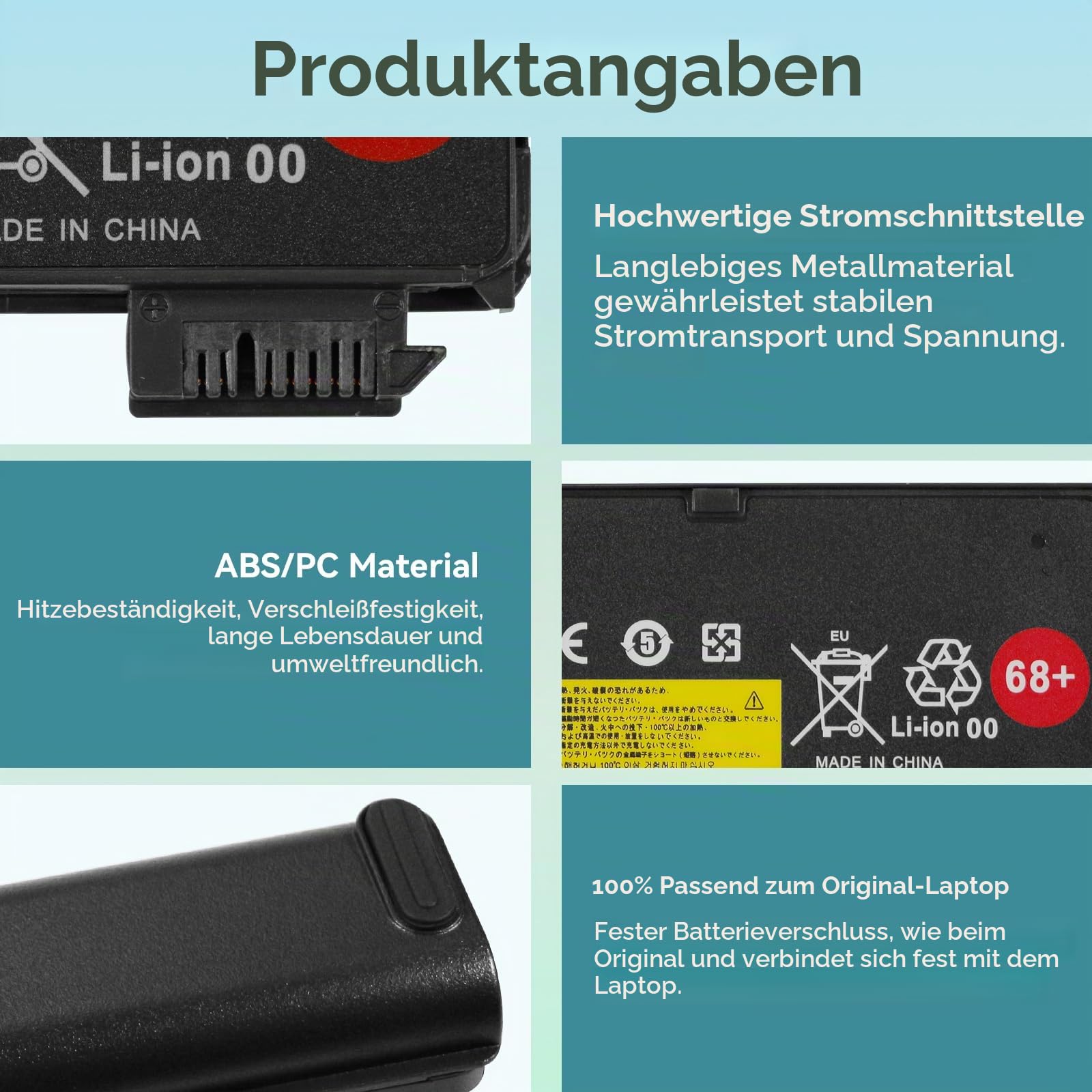 72Wh 68+ 0C52862 0C52861 Akku für Lenovo ThinkPad T440 T450 T460 T550 | Laptop T450s T440s T460p T470p T560 X240 X250 X260 X270 W550 W550s L450 L460 L470 P50s K2450 45N1126 45N1127 Hohe Kapazität