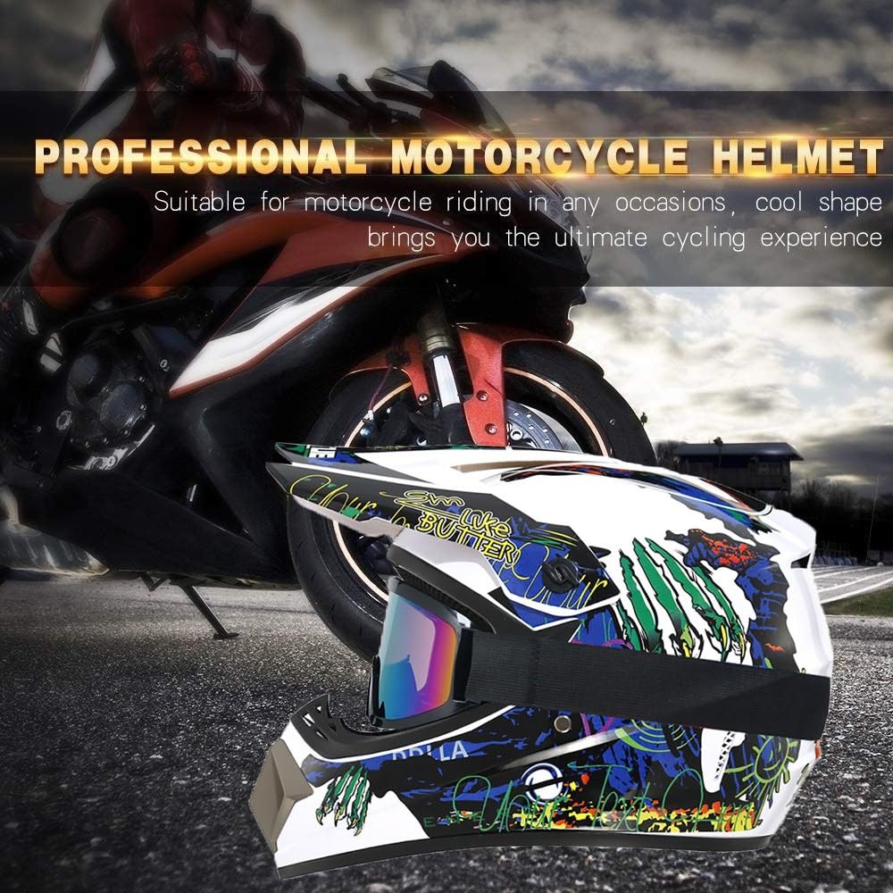 Doble Deporte MTB Casco de Motocross, con Gafas Guantes Mascarilla, Juventud Niños Integral Todoterreno ATV Scooter Callejero Motocicleta Cascos, Descenso BMX Quad Dirt Bike Enduro Casco