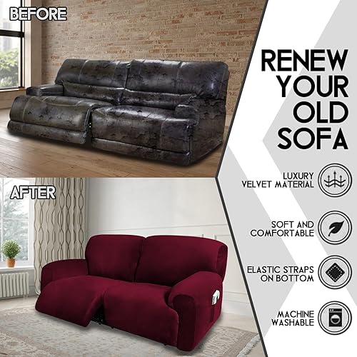 Miniatura 4 de ULTICOR Sofá reclinable extra ancho de 75 a 100 pulgadas, funda de sofá reclinable extra ancha para sofá biplaza reclinable, 6 piezas elásticas de