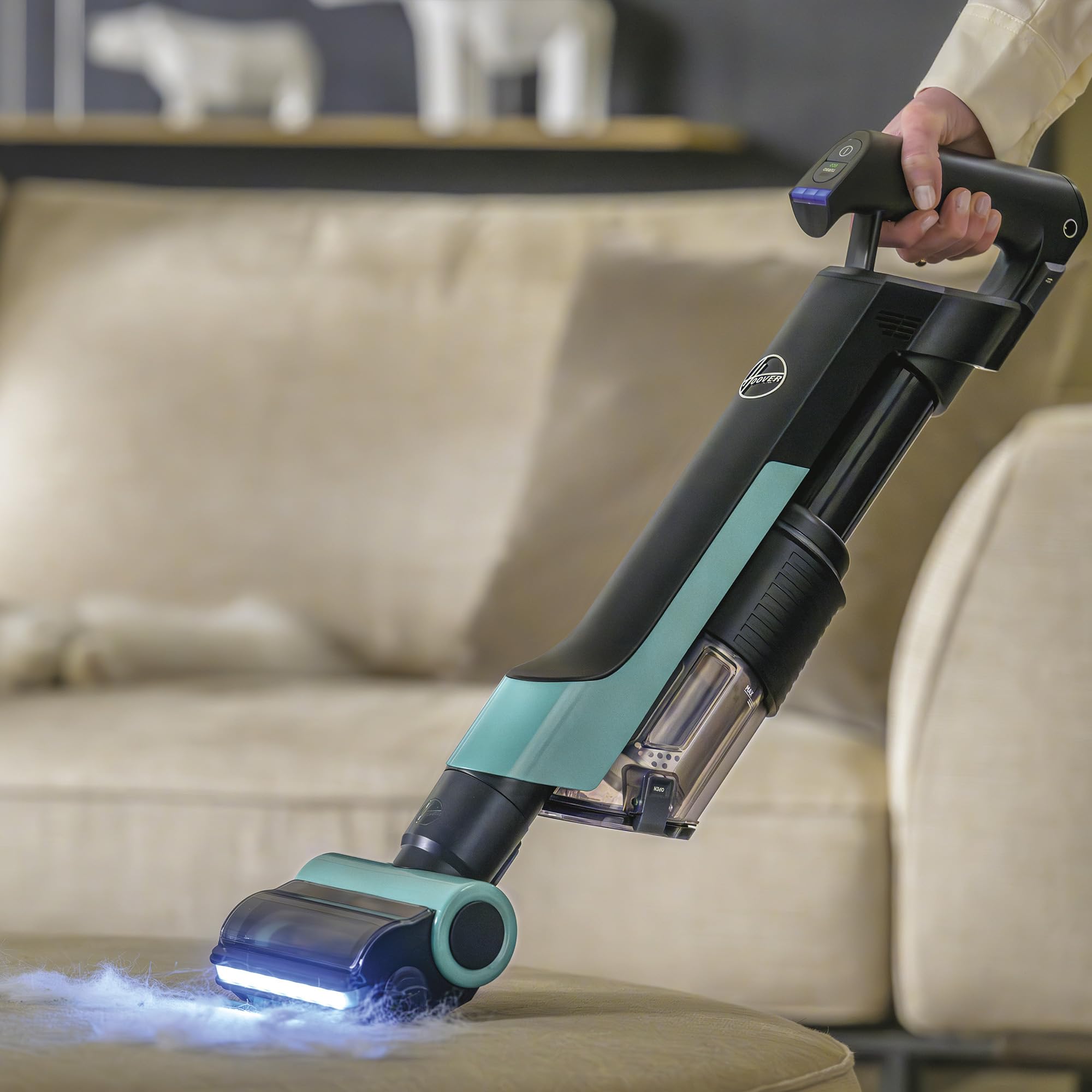 HOOVER Ultra lekki bezprzewodowy odkurzacz do miotły, 500 POWERTIME, kompaktowy kurz i zwiększa moc ssania, szczotka do twardych podłóg i sierści zwierząt domowych, nie plącze się, światła LED [HF2]