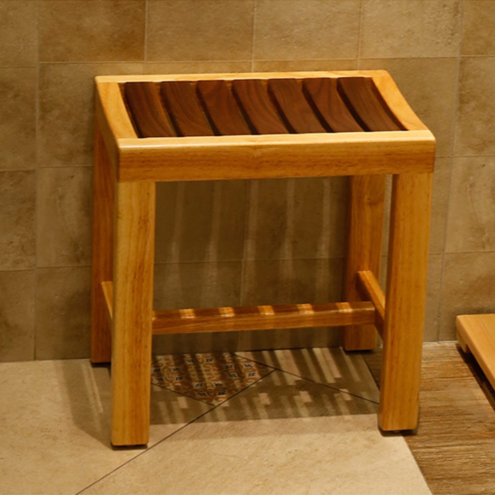 TBLOTYD Bathroom Bench Stool,Bathtub Shower Chair Shower Stool, Wood Style Seat Chair Step Stool Water Resistant Household Footstool for Indoor Kitchen Bathroom Wood Bench