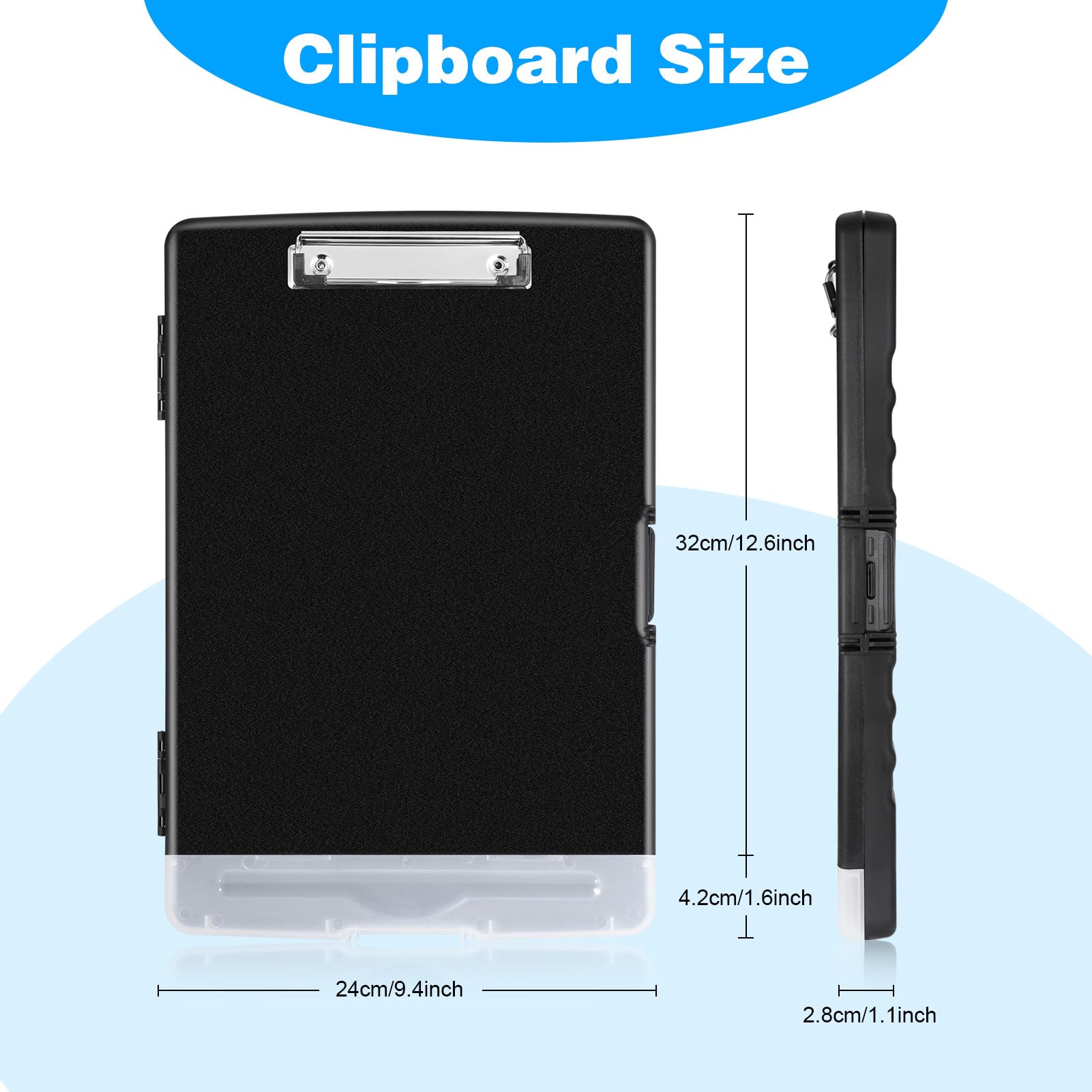 6 Portablocco A4 Con Pinza - Cartellina Rigida In Plastica, 31.5x22.5cm, Nero, Per Appunti E Fogli - Foto 7