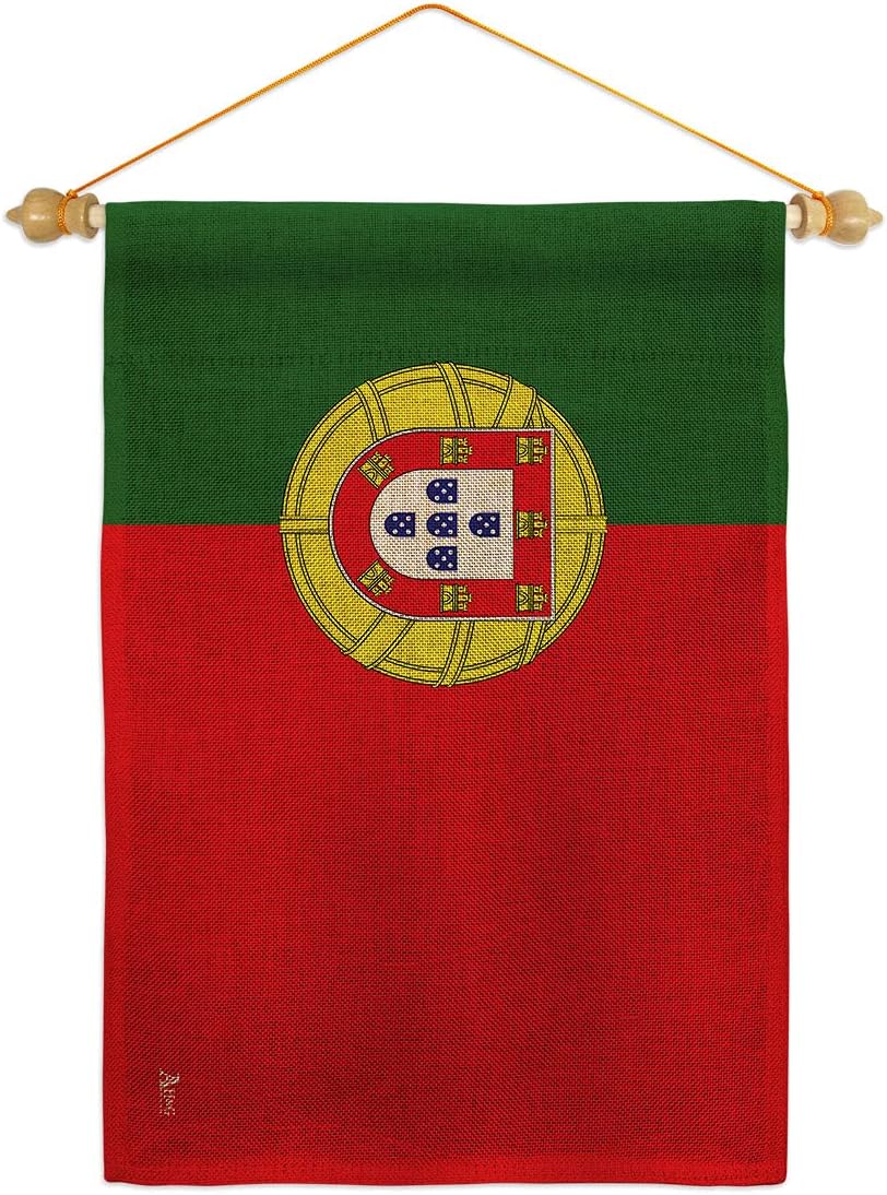 Portugal Garden Flag Set with Stand Regional Nationality Nation International World Country Particular Area Small Decorative Gift Yard House Banner Made In USA 13 X 18.5