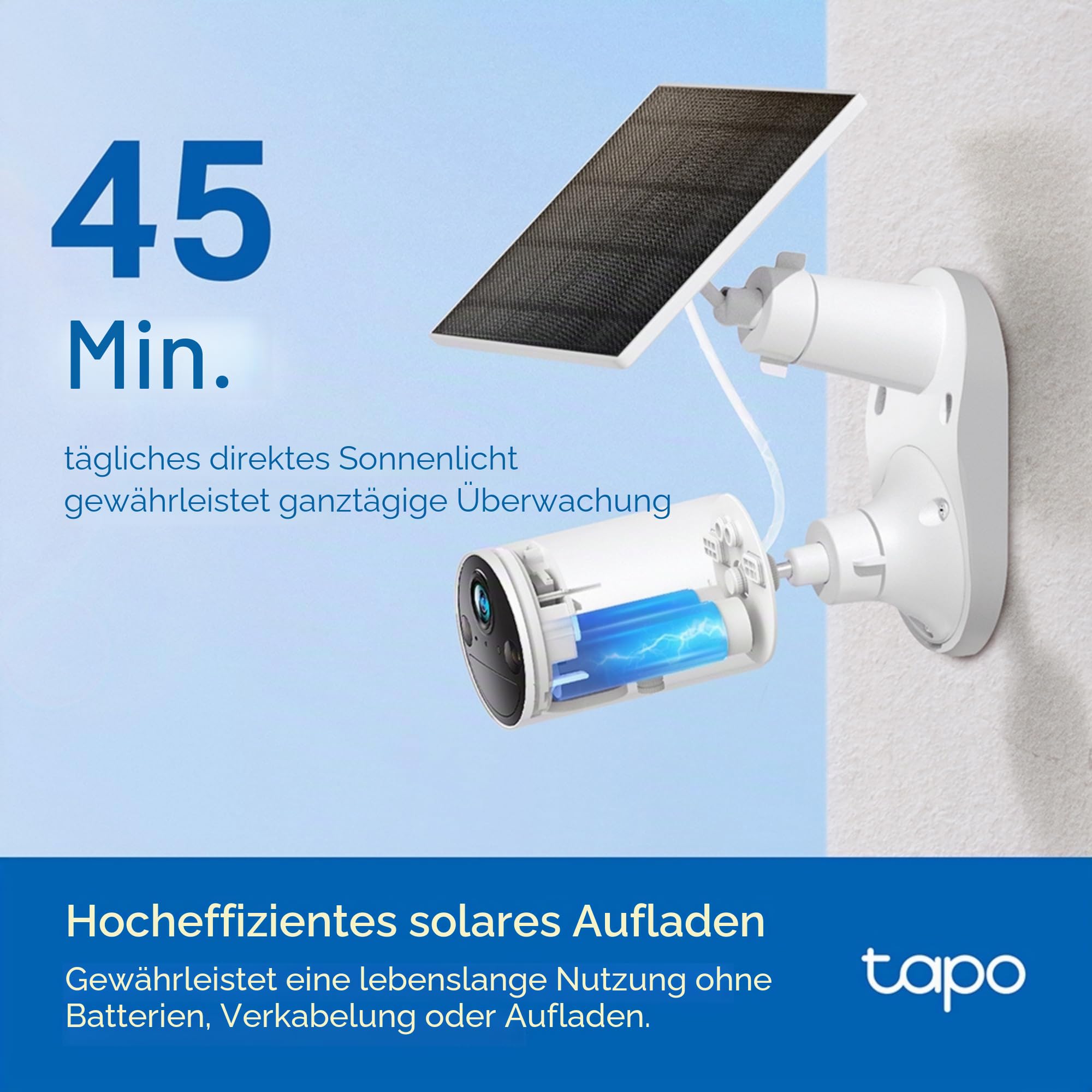Tapo Solarpanel - Flexibel Installiert Mit Winkeleinstellung, Hocheffiziente 45-Min-Solarladung für Ganztägigen Gebrauch, IP65 Wetterfest, Funktioniert Mit Allen Batteriebetriebenen Kameras