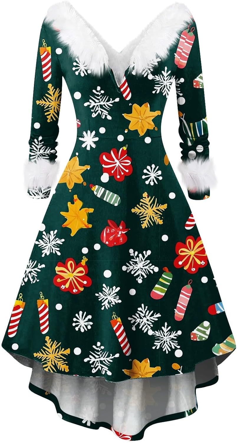 Women's Pretty Dresses VNeck Casual Slim Christmas Printed