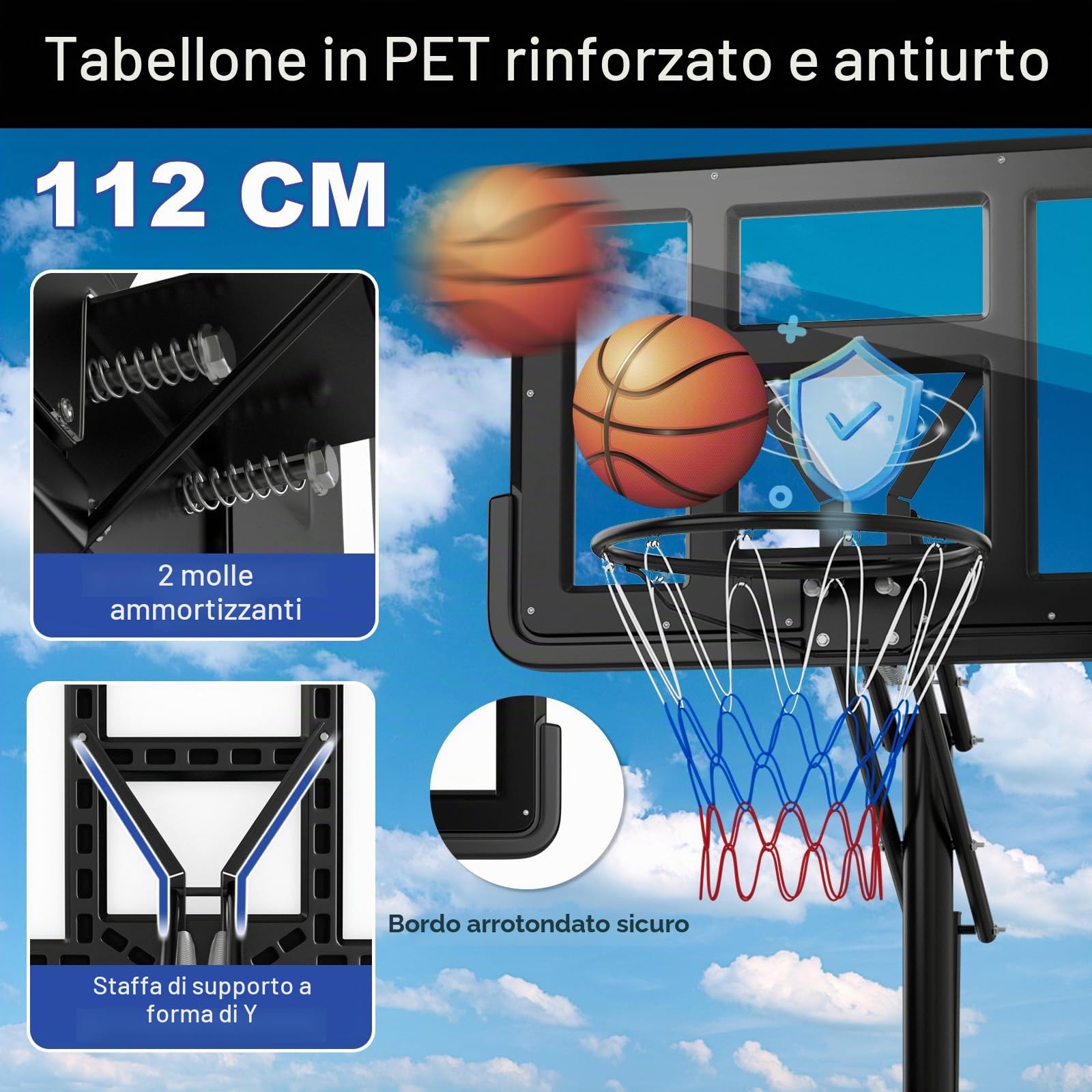 KOMFOTTEU Canestro Basket per Esterno in PE, 10 Livelli di Altezza Regolabile 143-305 cm, Supporto da Basket Portatile con Ruote, Base, Pallacanestro per Interni, per Bambini e Adulti