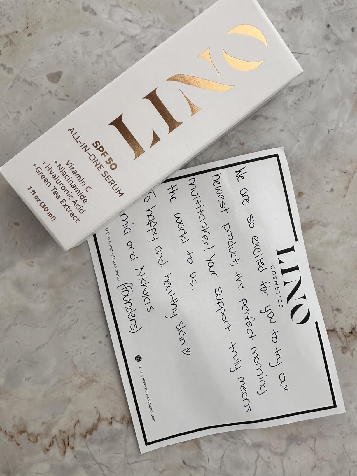 Lino All-In-One Serum with SPF 50, Zinc Oxide Mineral Sun Drops, No White Cast, Vitamin C, Hyaluronic acid, Niacinamide, Green Tea extract, Sun Protection, Non-Comedogenic