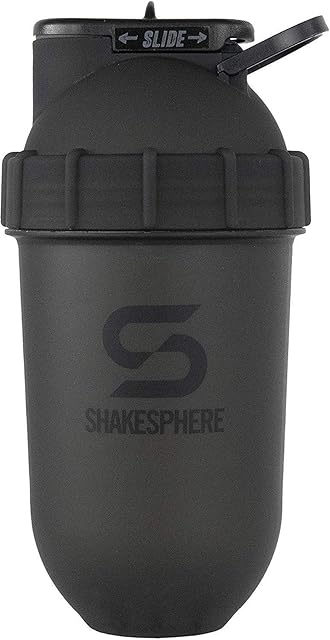 ShakeSphere Tumbler: Protein Shaker Bottle, 700ml - Capsule Shape Mixing - Easy Clean Up - No Blending Ball or Whisk Needed - BPA Free - Mix & Drink Shakes, Smoothies, More - Matte Black/Black Logo