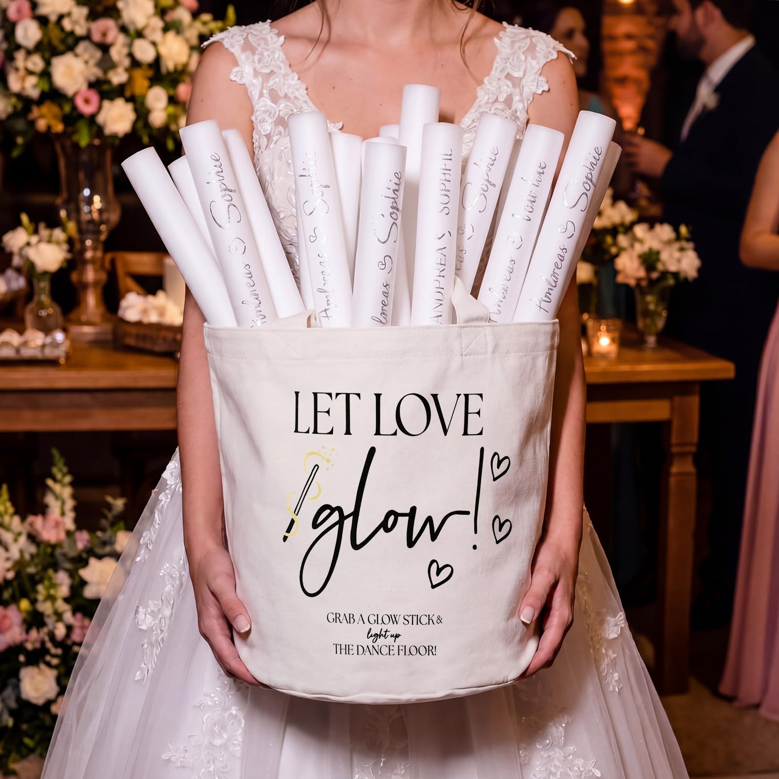 Yungyan 16 Inch Wedding Basket with Handles Canvas Storage,Let Love Glow