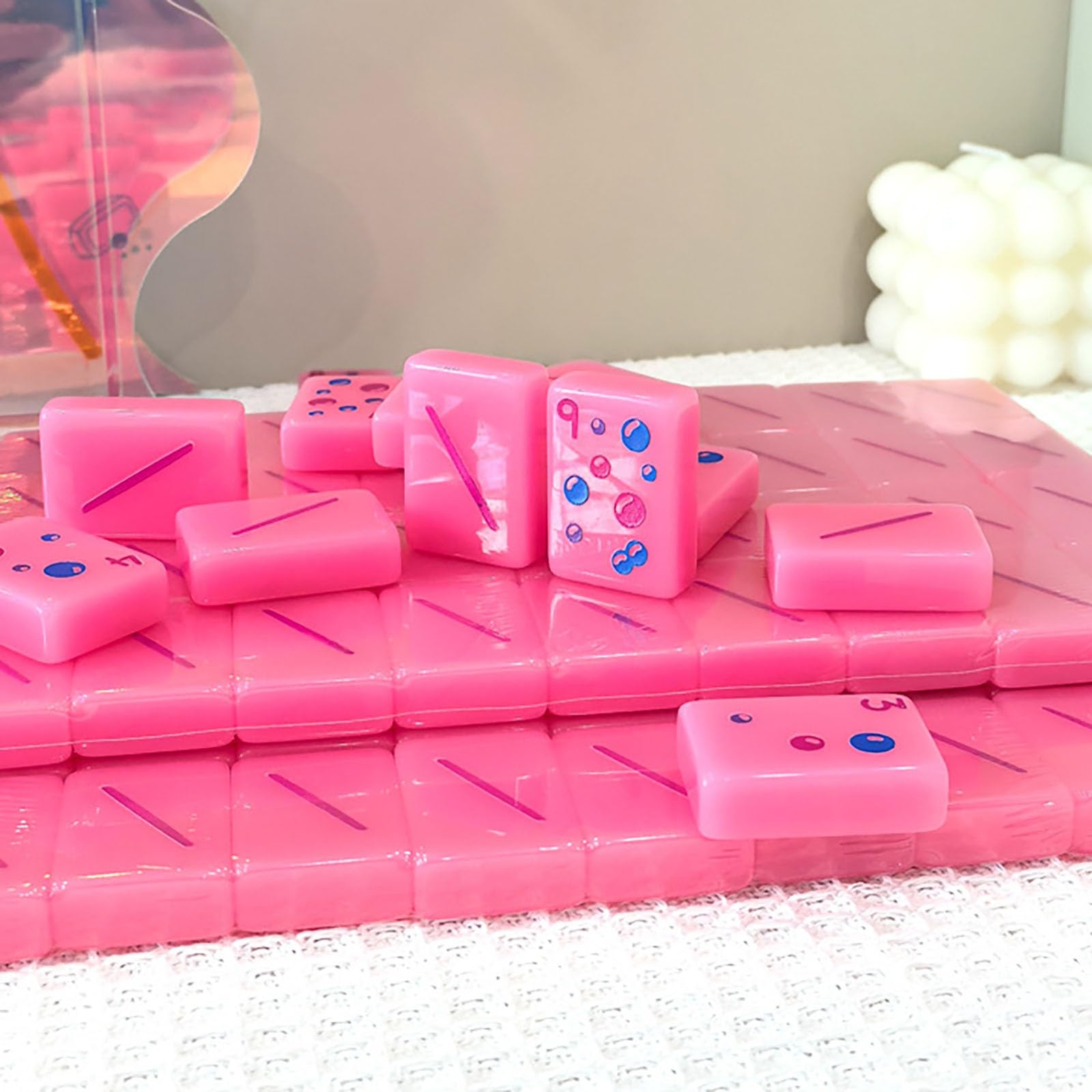 Set Mahjong americano acrilico rosa, set di tessere Mahjong americano | 160 tessere con jolly e lettere N/E/W/S for serate di giochi e decorazioni for la casa(White-gray)
