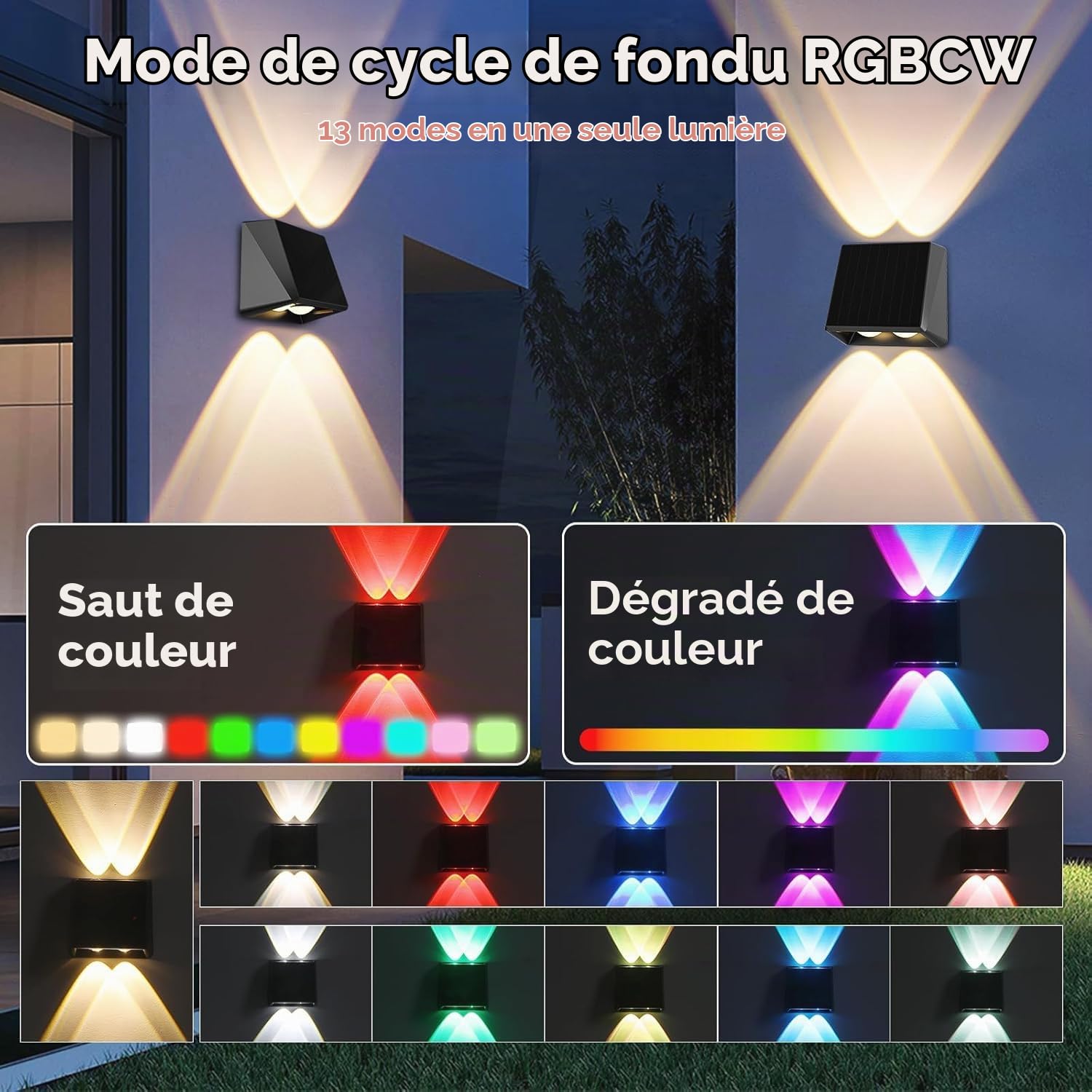 Quntis Applique Murale Exterieur Solaire Lot de 8, avec 11 RGBCW Modes