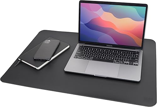 Miniatura 10 de Protección de escritorio de cuero Vine Creations, alfombrilla de escritorio para oficina antideslizante de 32" x 17" (negro)